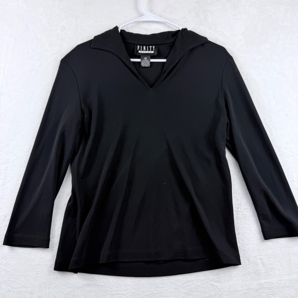 Finity Dress Long Sleeve Top Black V-Neck Collar Size 6